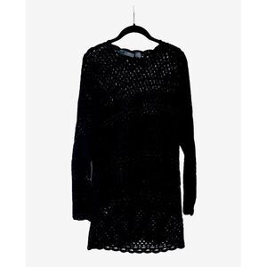 Liz Wear Claiborne Womens Black Top Hand Knitted  Detailed‎ Size Large